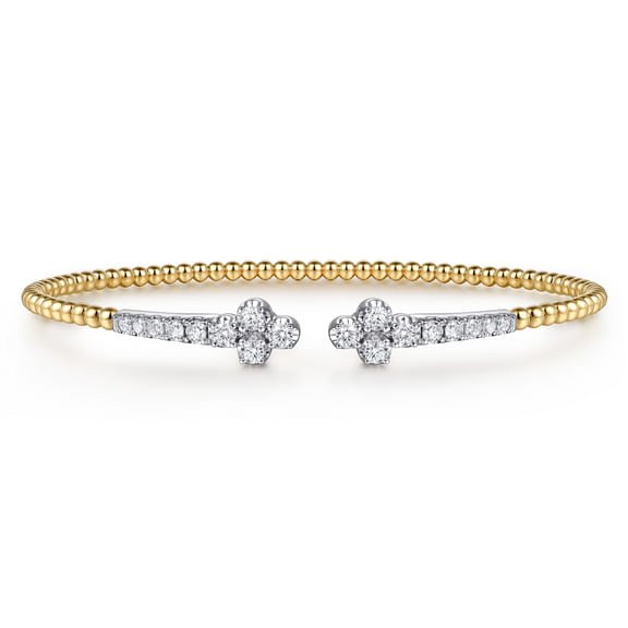 14K White/Yellow Gold Bujukan and Diamond Clover Open Bangle Bracelet - Gabriel & Co. - Gaines Jewelers