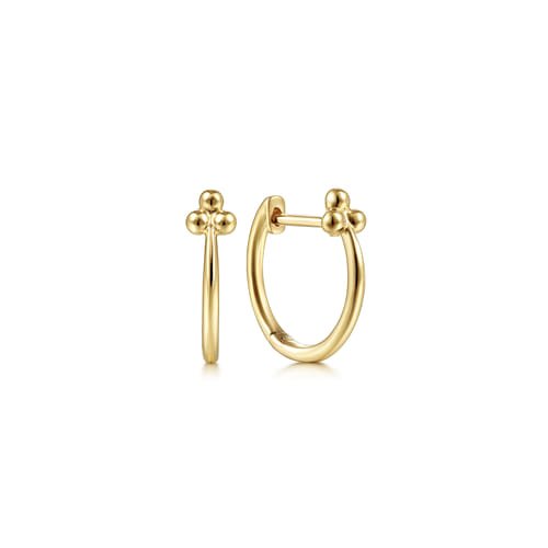 14K Yellow Gold 12mm Huggies with Beaded Accents by Gabriel & Co. - Gaines Jewelers
