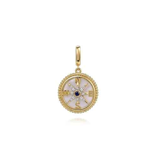 14K Yellow Gold 18mm Bujukan Diamond Compass & Mother of Pearl Medallion Pendant With Detachable Bail - Gabriel & Co. - Gaines Jewelers