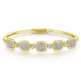 14K Yellow Gold Bangle with Twisted Rope Pave Diamond Stations by Gabriel & Co. - Gaines Jewelers