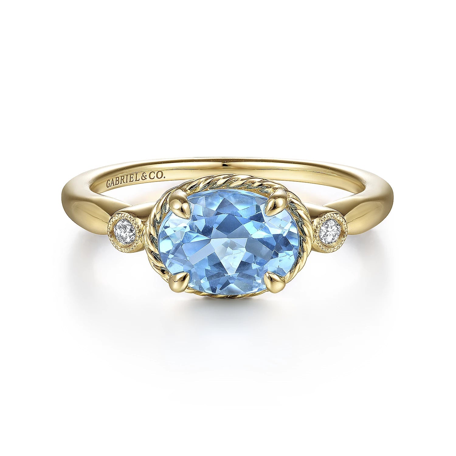 14k yellow gold blue topaz w/diamond accent ring - Gaines Jewelers