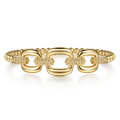 14K Yellow Gold Bujukan and Cushion Link Chain Bangle Bracelet by Gabriel & Co. - Gaines Jewelers