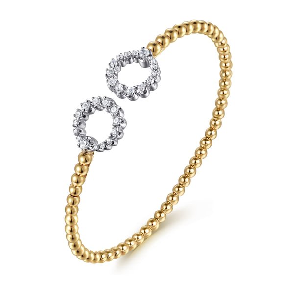 14K Yellow Gold Bujukan and Diamond Circle Open Bangle Bracelet - Gabriel & Co. - Gaines Jewelers