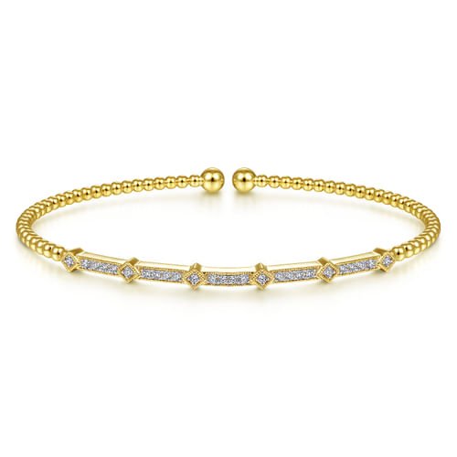 14K Yellow Gold Bujukan Cuff Bracelet with Pavé Diamond Cluster Stations by Gabriel (Copy) - Gaines Jewelers