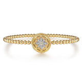 14K Yellow Gold Bujukan Diamond and White Mother of Pearl Medallion Split Bangle Bracelet by Gabriel - Gaines Jewelers