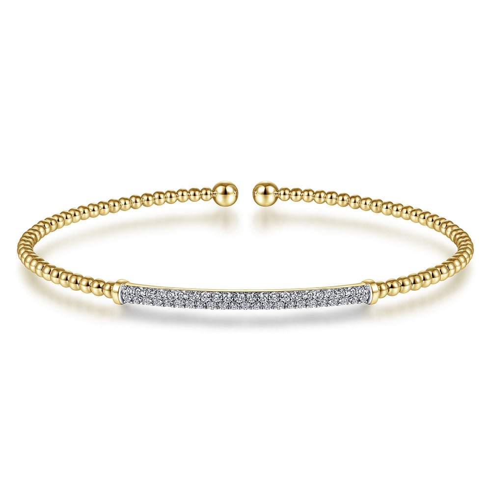 14K Yellow Gold Bujukan Diamond Bar Split Bangle - Gabriel & Co - Gaines Jewelers
