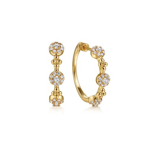 14K Yellow Gold Bujukan Diamond Cluster Classic Hoop Earrings - Gabriel & Co. - Gaines Jewelers