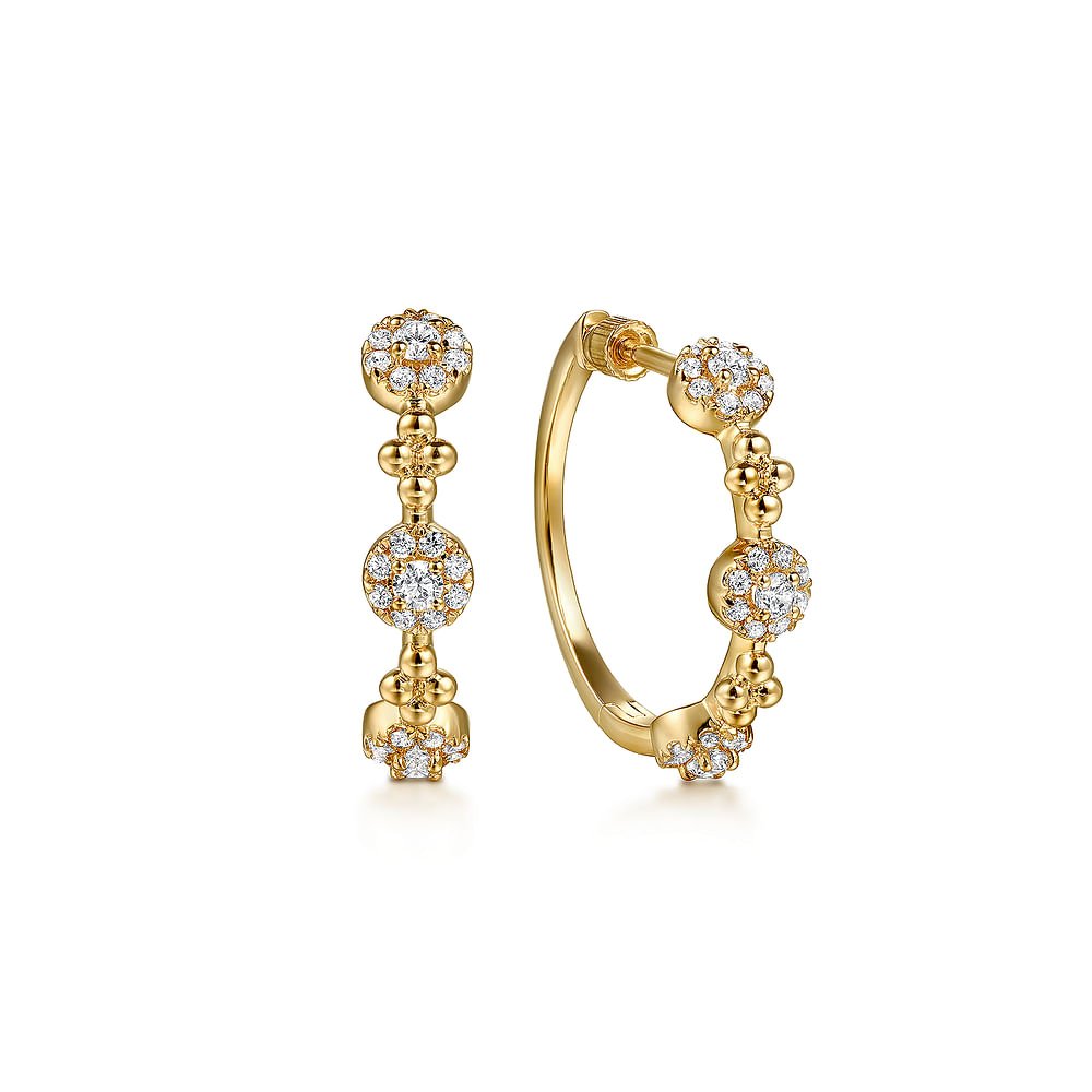 14K Yellow Gold Bujukan Diamond Cluster Classic Hoop Earrings Size 20 - Gabriel & Co. - Gaines Jewelers