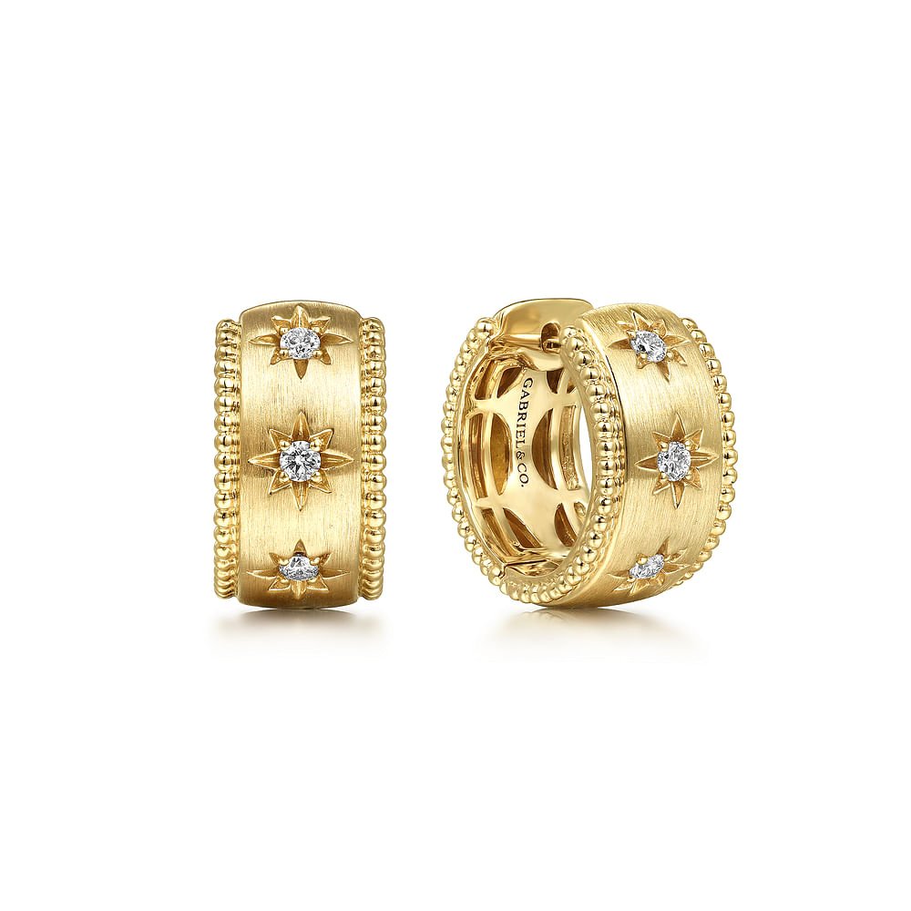 14K Yellow Gold Bujukan Diamond Huggie Earrings - Gabriel & Co. - Gaines Jewelers
