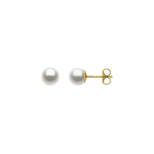 14K Yellow gold Cultured White Freshwater Pearl Earrings - Gaines Jewelers