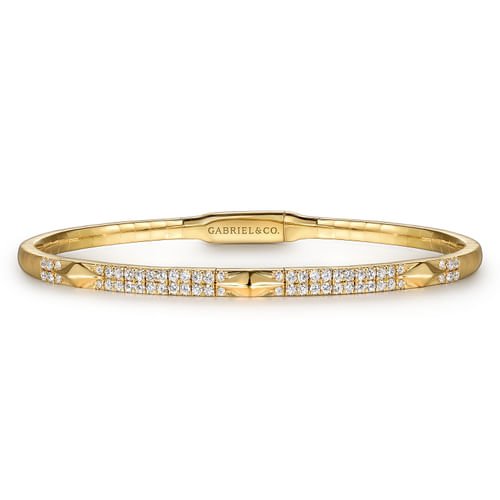 14K Yellow Gold Diamond Bangle with Pyramid Rhombus Stations - Gabriel & Co. - Gaines Jewelers