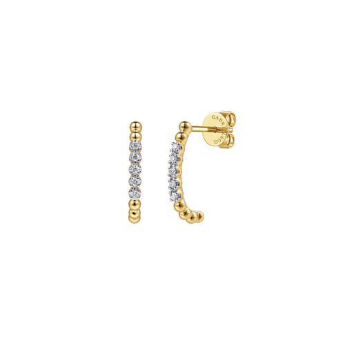 14K Yellow Gold Diamond Bujukan Butter Cup J Hoop Earrings by Gabriel & Co. - Gaines Jewelers