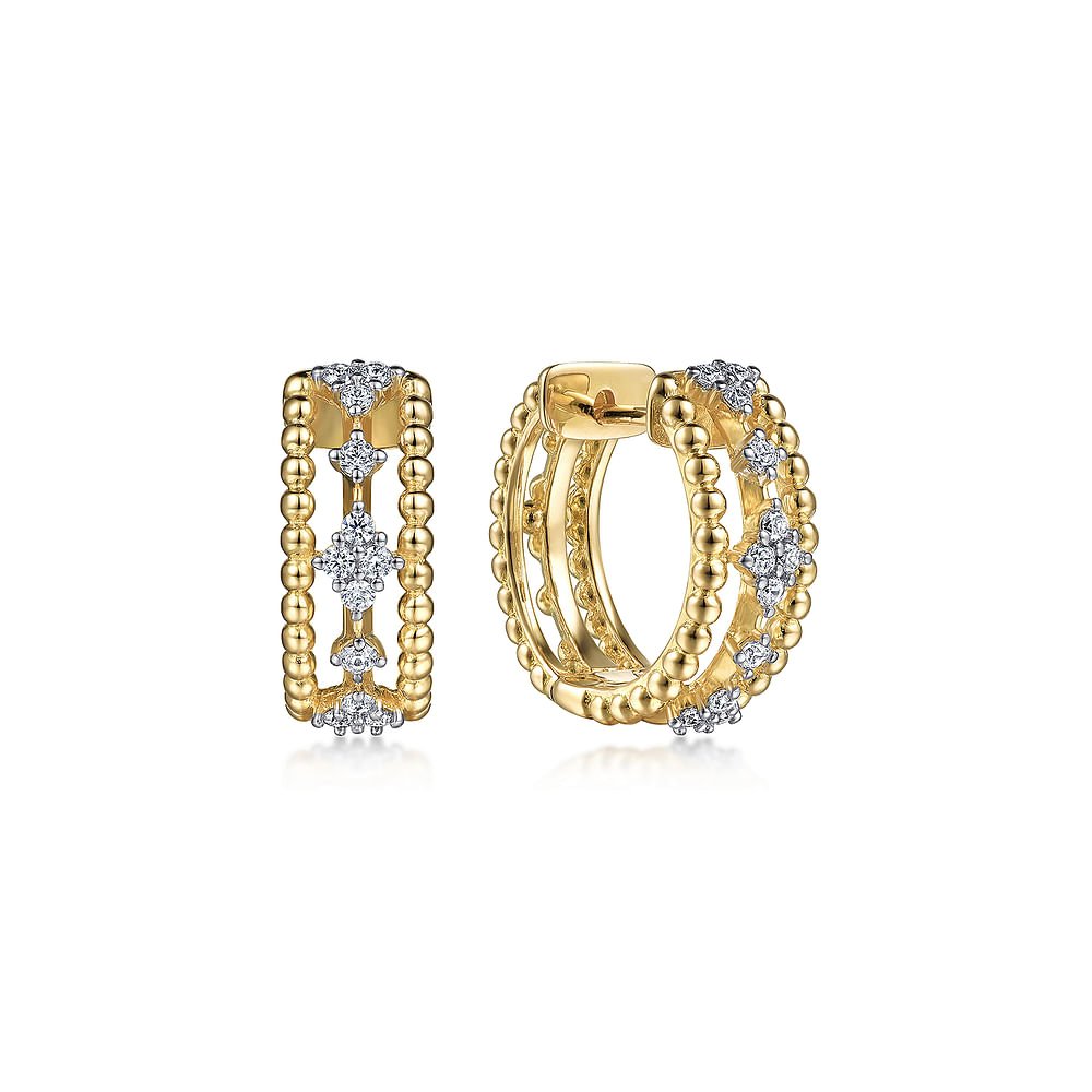 14K Yellow Gold Diamond Bujukan Huggie Earrings .30ct - Gaines Jewelers