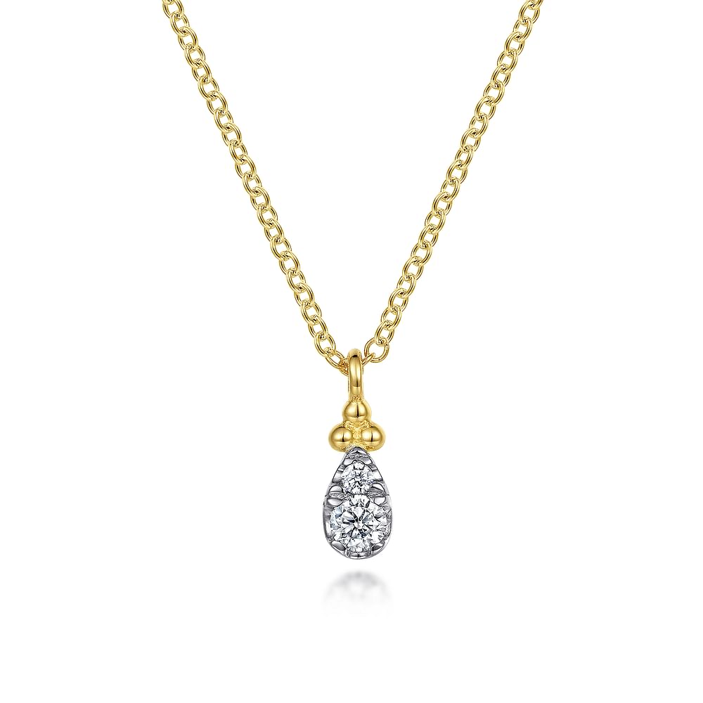 14K Yellow Gold Diamond Bujukan Teardrop Pendant Necklace - Gabriel & Co. - Gaines Jewelers