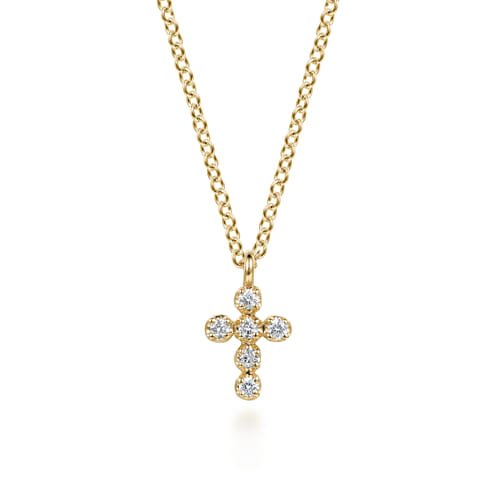 14K Yellow Gold Diamond Cross Pendant Necklace by Gabriel & Co. - Gaines Jewelers