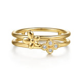 14K Yellow Gold Flower and Diamond Clover Easy Stackable Ring by Gabriel & Co. - Gaines Jewelers