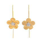 14k Yellow Gold Flower Wire Drop Earring with Flower Diamond Center - Marika - Gaines Jewelers