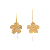 14k Yellow Gold Flower Wire Drop Earring with Scattered Diamond Center - Marika - Gaines Jewelers