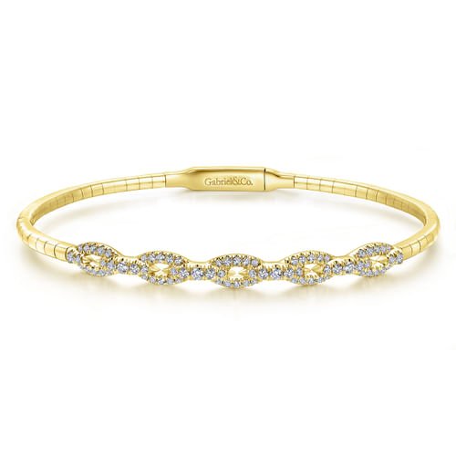 14K Yellow Gold Oval Link Diamond Bangle - Gabriel & Co. - Gaines Jewelers