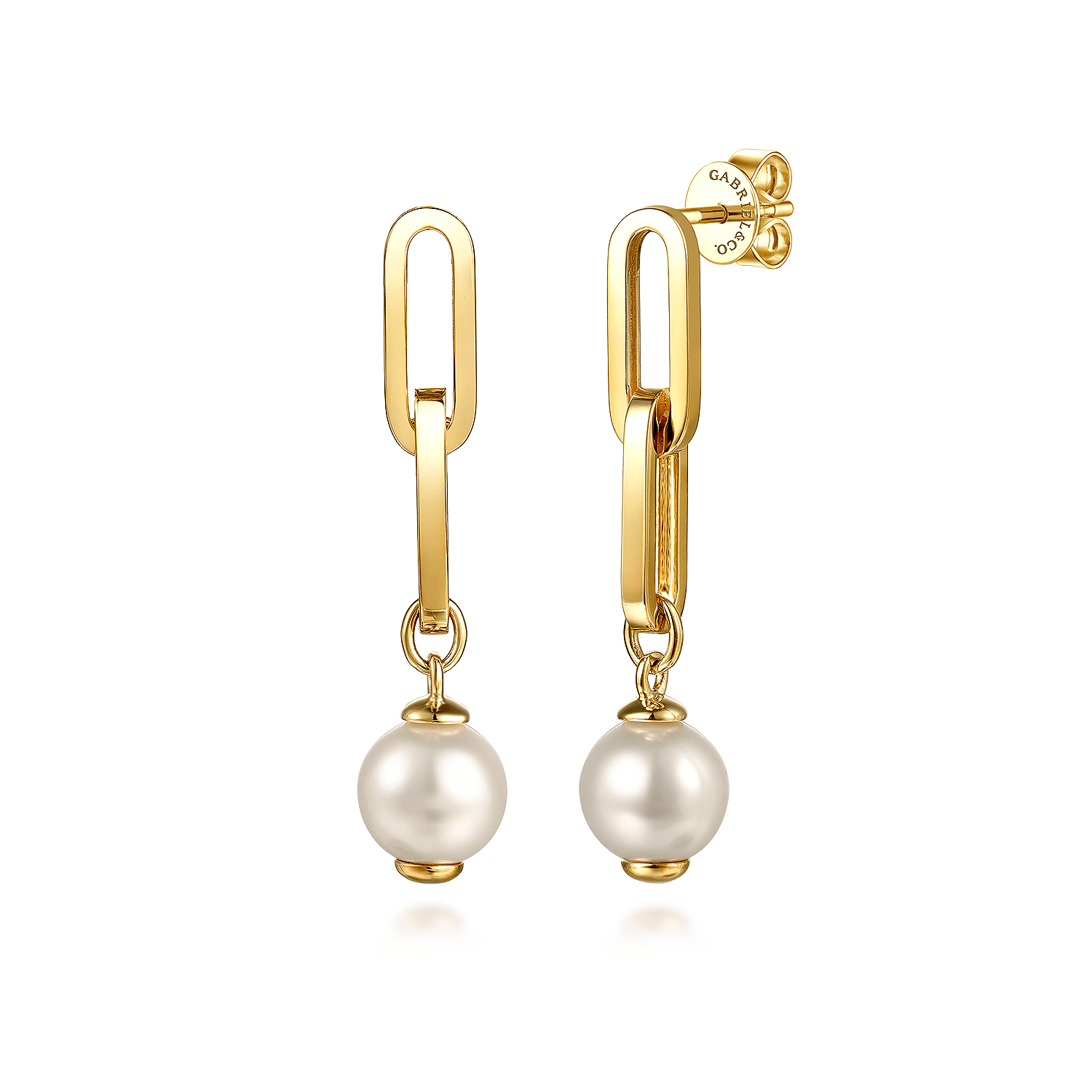 14K Yellow Gold Pearl Stud Drop Link Earrings - Gabriel & Co. - Gaines Jewelers