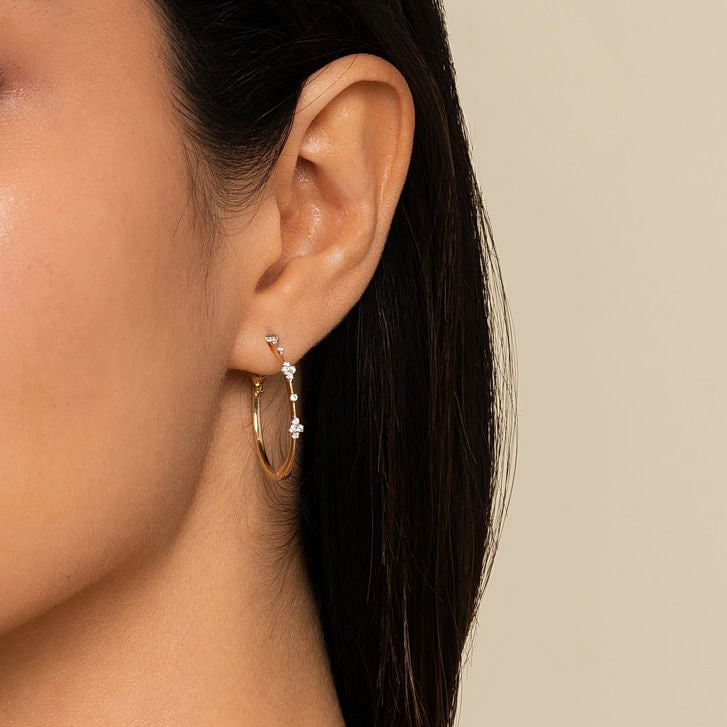 14K Yellow Gold Prong Set 30mm Round Classic Diamond Hoop Earrings - Gabriel & Co. - Gaines Jewelers