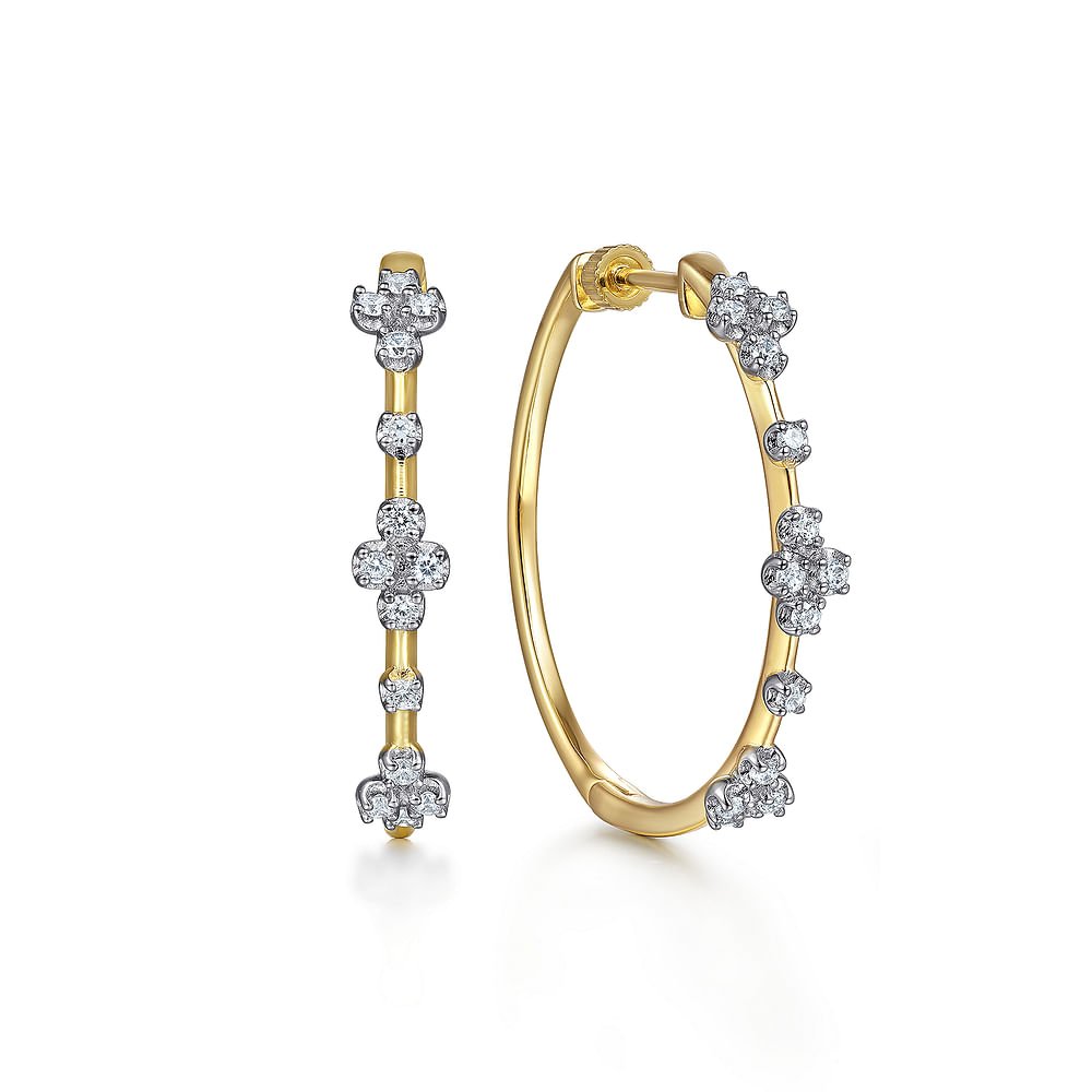 14K Yellow Gold Prong Set 30mm Round Classic Diamond Hoop Earrings - Gabriel & Co. - Gaines Jewelers