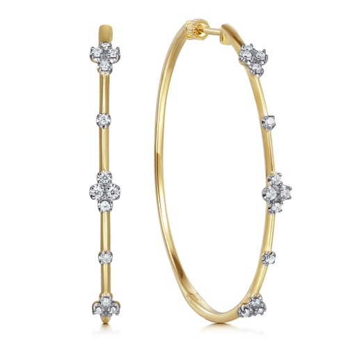 14K Yellow Gold Prong Set 50mm Round Classic Diamond Hoop Earrings - Gabriel & Co. - Gaines Jewelers