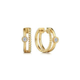 14K Yellow Gold Two Row Diamond Bujukan Huggies by Gabriel & Co. - Gaines Jewelers