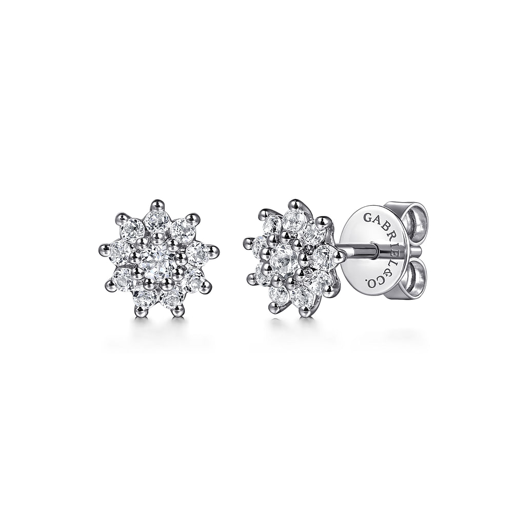 14K Yellow Gold White Sapphire Cluster Stud Earrings - Gaines Jewelers