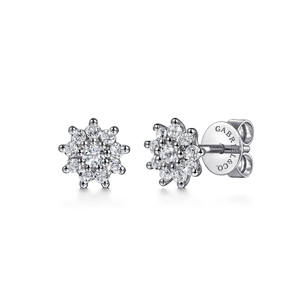 14K Yellow Gold White Sapphire Cluster Stud Earrings - Gaines Jewelers