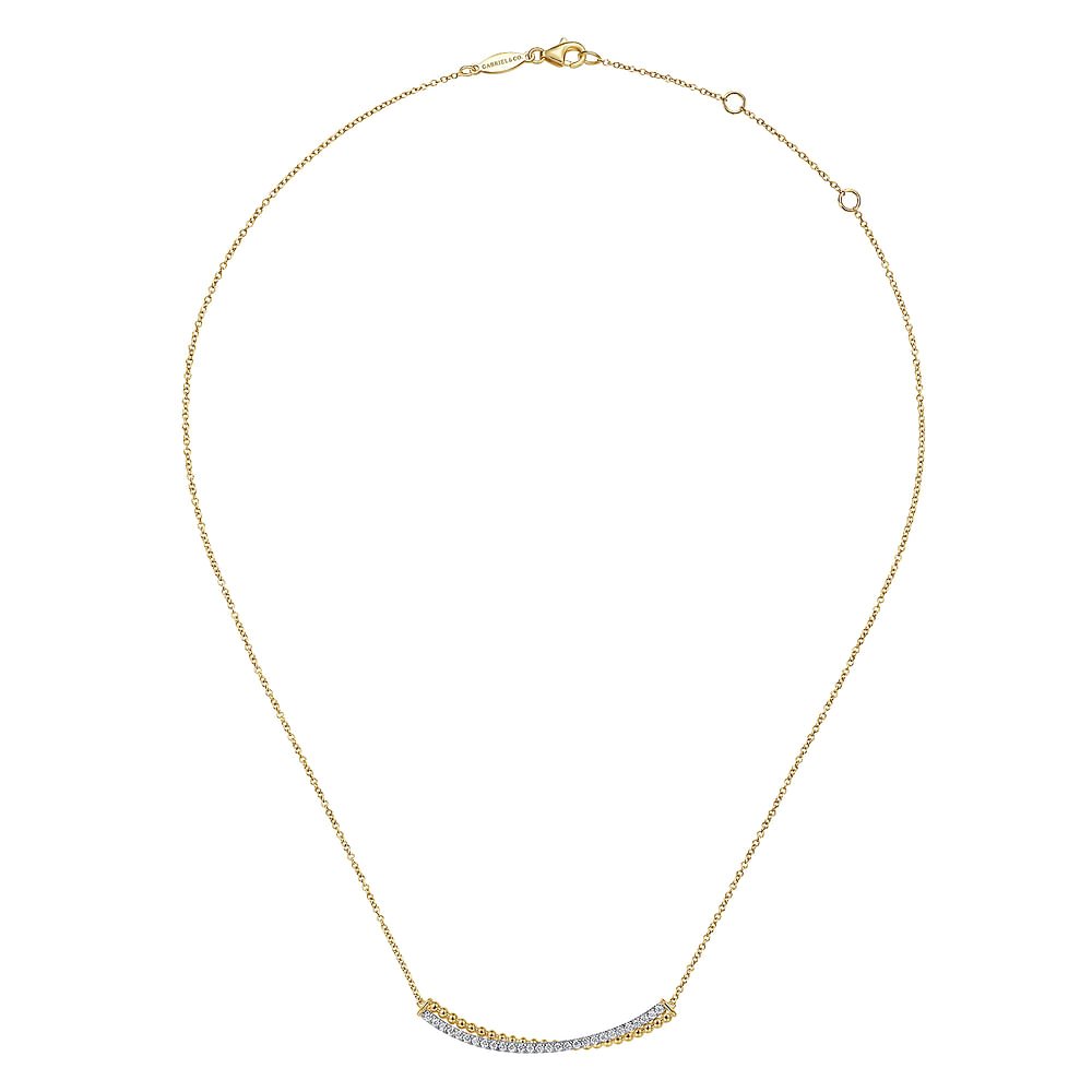 14K Yellow - White Gold Bujukan and Diamond Curved Bar Necklace - Gabriel & Co. - Gaines Jewelers