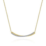 14K Yellow - White Gold Bujukan and Diamond Curved Bar Necklace - Gabriel & Co. - Gaines Jewelers