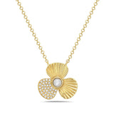 14k yg Necklace with flower pendant accented one leaf with diamond pave - Bassali - Gaines Jewelers