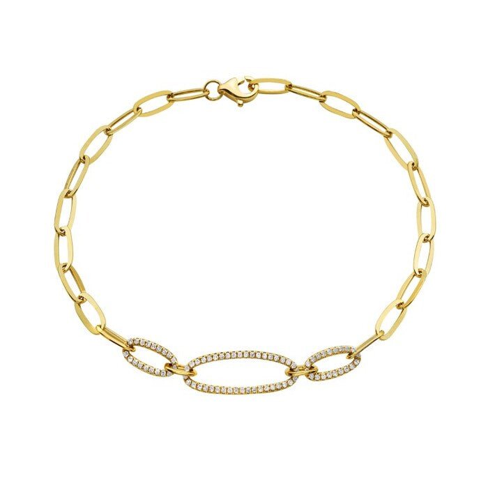 14k yg Paperclip Bracelet with 3 diamond links - Bassali - Gaines Jewelers