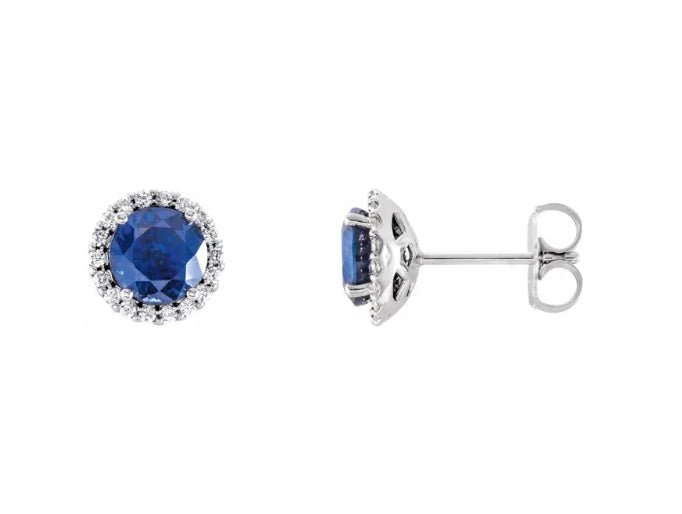 14ktwg 5.5mm natural blue sapphire with 1/8ctw diamond halo stud earrings - Stuller - Gaines Jewelers
