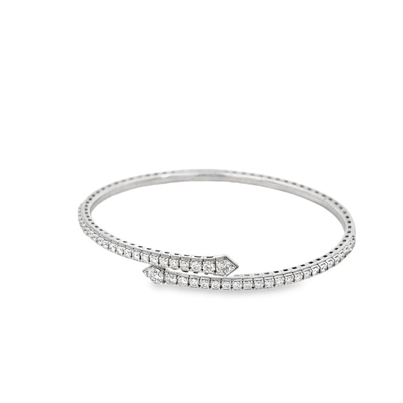 1.515ctw, 14k wg natural diamond crossover flex bracelet halfway with arrowhead ends - Gaines Jewelers