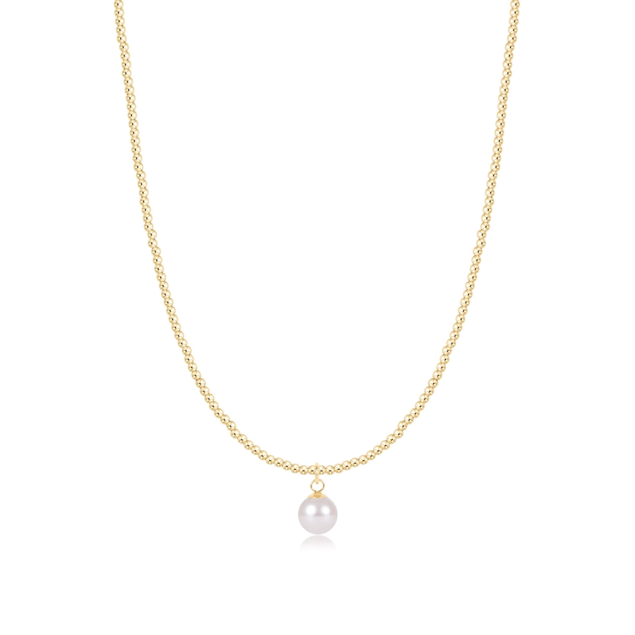 16" 2mm Gold Necklace - Classic Pearl 8mm Charm - enewton - Gaines Jewelers