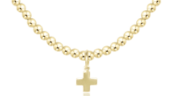 17" Choker Classic Gold 3mm Bead - Signature Cross Gold Charm - Enewton - Gaines Jewelers