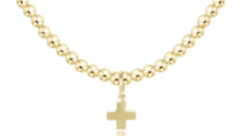 17" Choker Classic Gold 3mm Bead - Signature Cross Gold Charm - Enewton - Gaines Jewelers