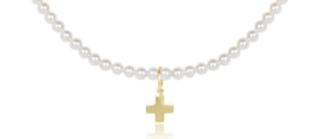17" Choker Classic Pearl 3mm Bead - Signature Cross Gold Charm - Enewton - Gaines Jewelers