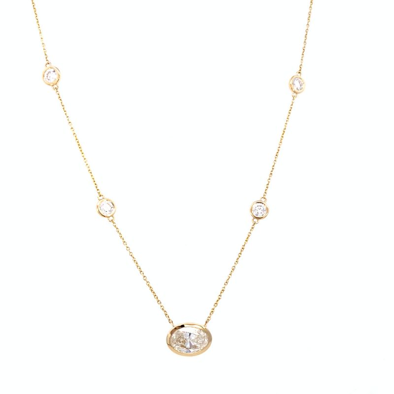 18" 14kt yellow gold LAB diamond 2.00ct oval with 2.40ctw bezel set necklace - Gaines Jewelers