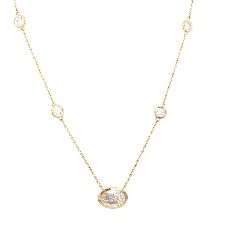 18" 14kt yellow gold LAB diamond 2.00ct oval with 2.40ctw bezel set necklace - Gaines Jewelers