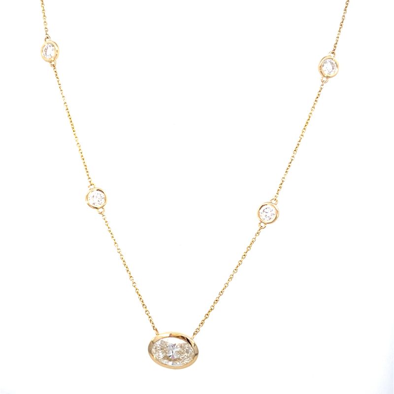 18" 14kt yellow gold LAB diamond 2.00ct oval with 2.40ctw bezel set necklace - Gaines Jewelers