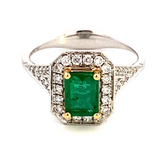 18kt White Gold Emerald & Diamond Halo Ring - Nemati