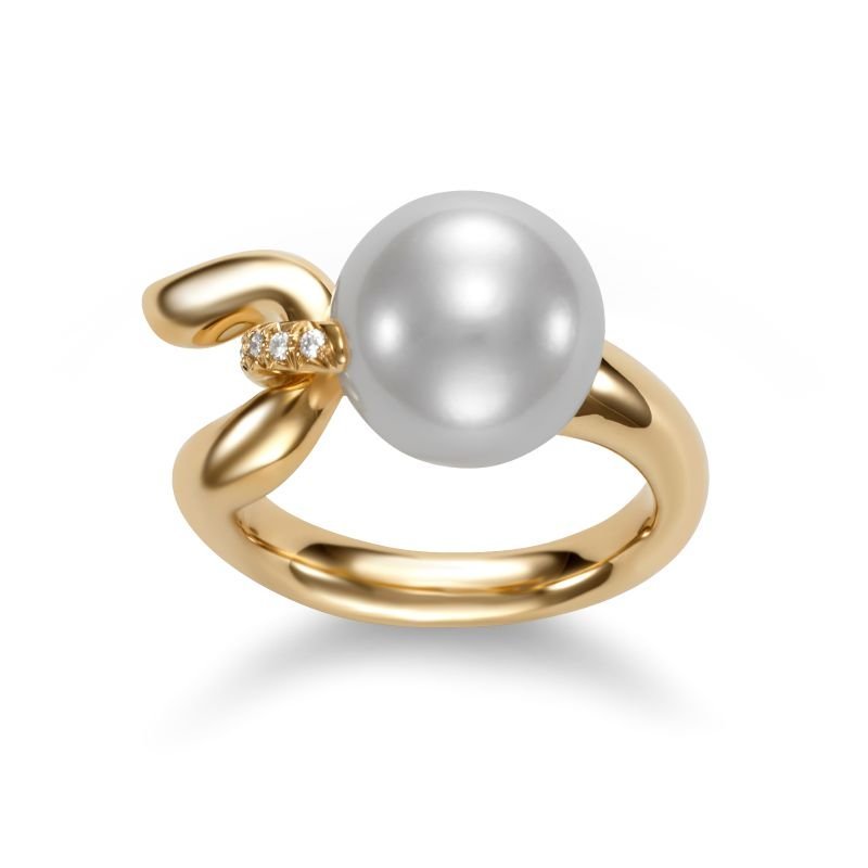 18k YG 11 - 11.5 Pearl Diamond 0.05ctw Ring - Mastiloni - Gaines Jewelers