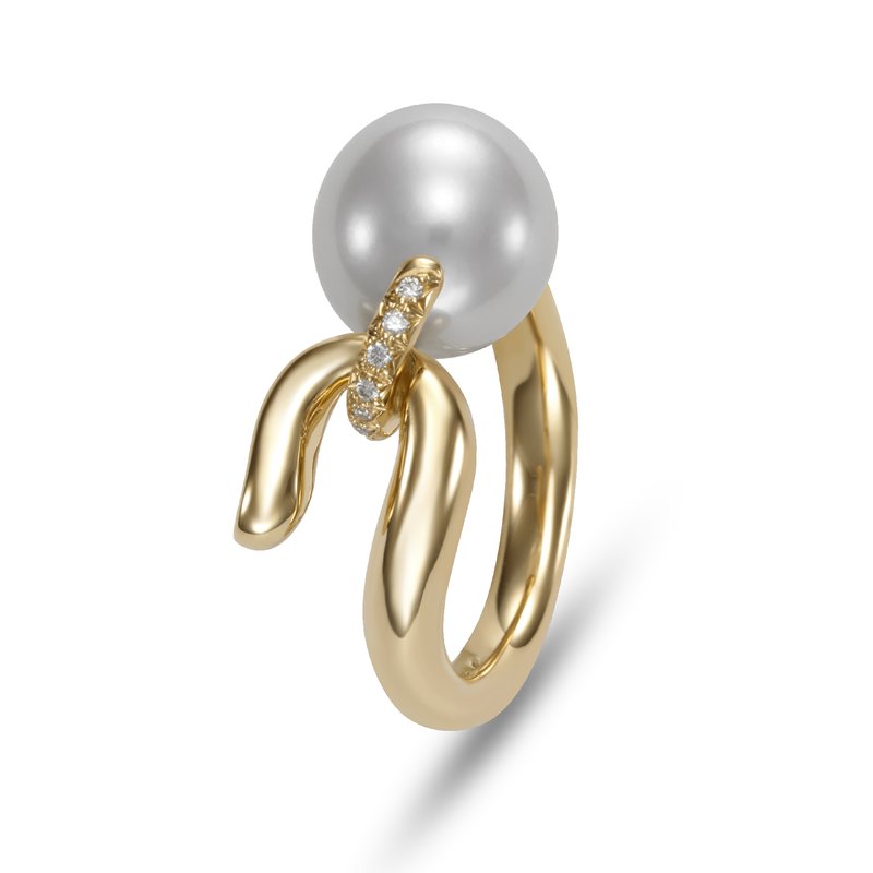18k YG 11 - 11.5 Pearl Diamond 0.05ctw Ring - Mastiloni - Gaines Jewelers