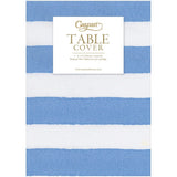 Cafe Stripe Blue Printed Paper Linen Table Cover 5.2' x 8.2'- Caspari