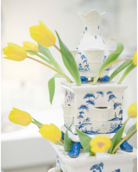 Juliska Country Estate tulipiere vase with yellow tulips