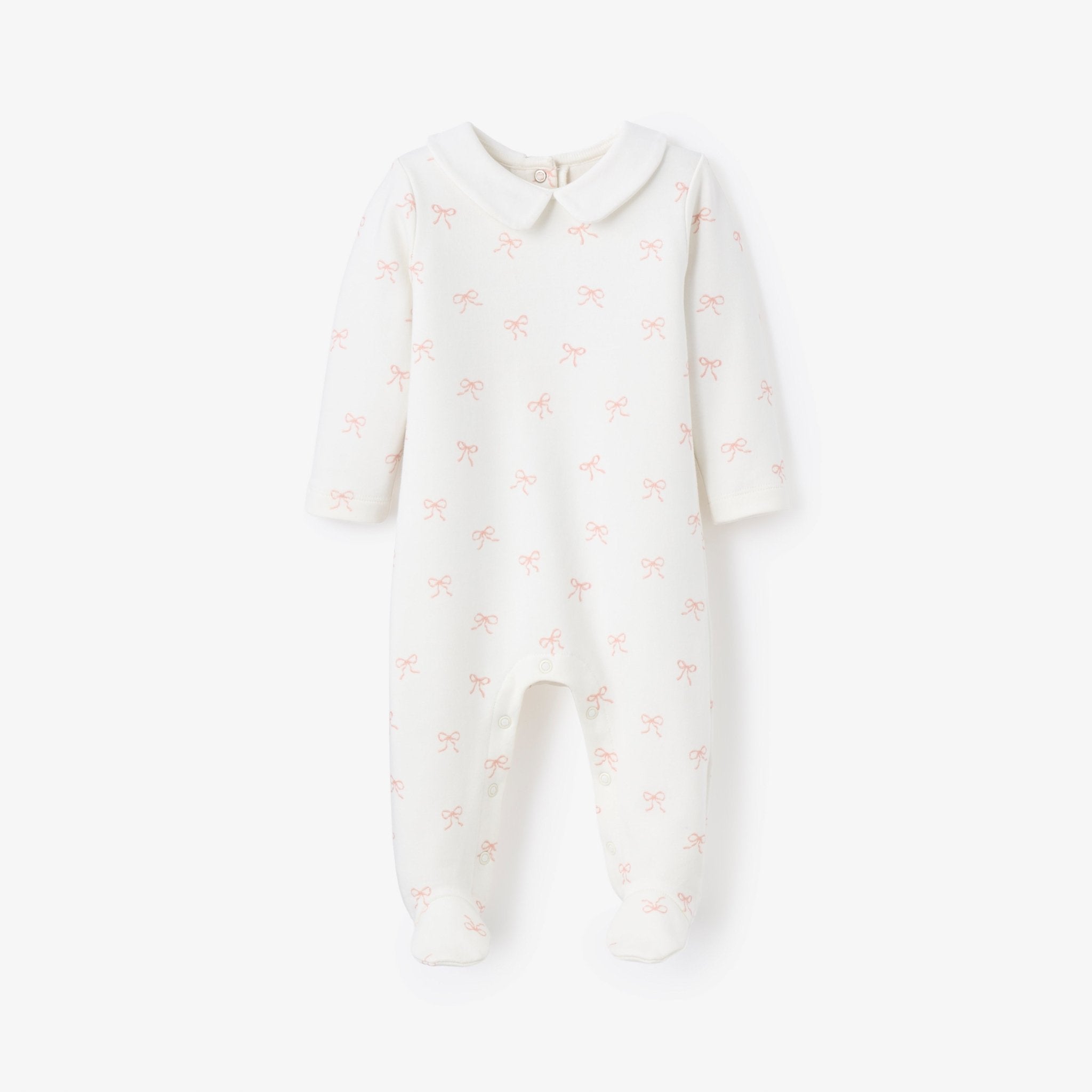 3 - 6M Pink Bow Interlock Peter Pan Collar Jumpsuit - Elegant Baby - Gaines Jewelers
