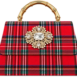 Lisi Lerch - Red Plaid Lulu with Gold Handle - Gold Charms- WS: Rhinestone Oval